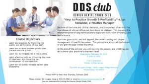 Invitation to a Denver Dental Study Club meeting from March, 2019