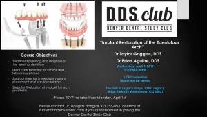 Denver Dental Study Club meeting invite for April 3, 2019