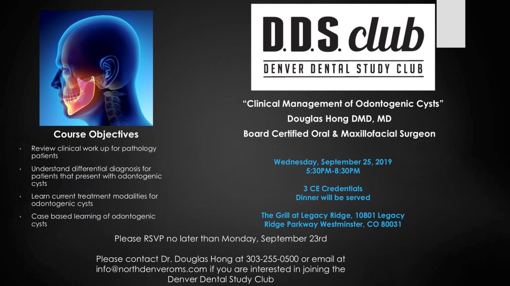 Denver Dental Study Club meeting invite for the September 25, 2019